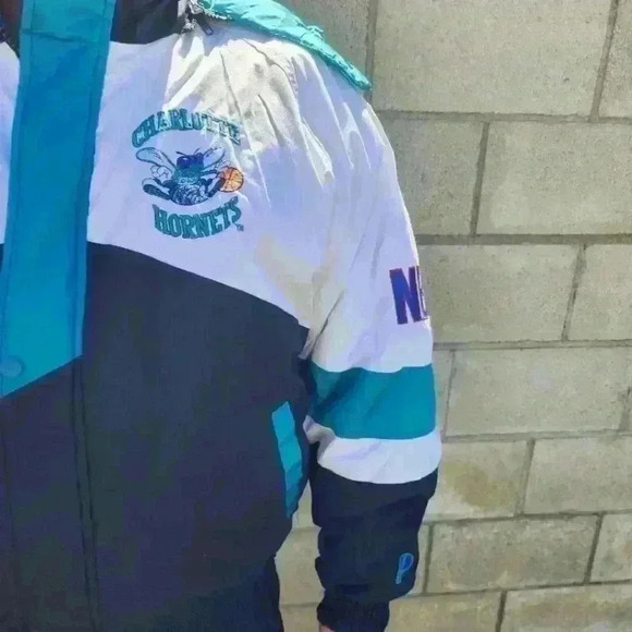 VTG 90s NBA Charlotte Hornets Jacket Pullover Coat Full Zip Mens Sz L - Picture 5 of 16